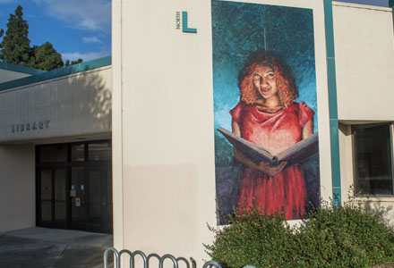 Front of Library with mural
